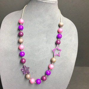 Star Beaded Necklace As Is Pink Pearl Purple Enamel Beige Silver Chain Barbie